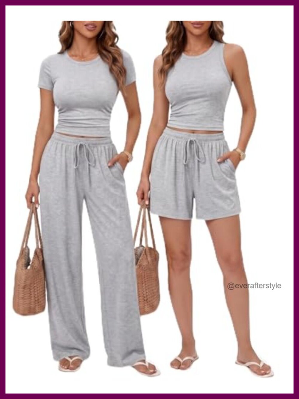 4 Piece Lounge Set Tank Top Shorts Wide Leg Pants Viscose Spandex